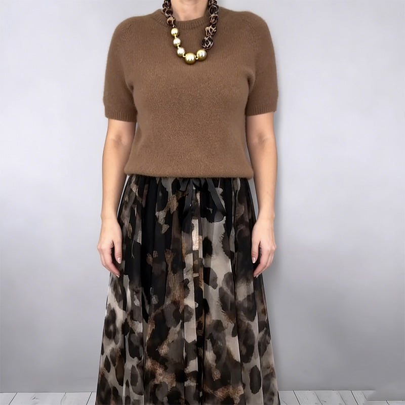 ⌛ Nur noch 3 Tage – 49% auf alles! ⏰Zweiteiliges Set für Damen bestehend aus Pullover und fließendem Rock mit Leopardenmuster