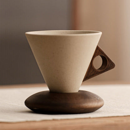 🔥Solange der Vorrat reicht 40 % Rabatt!🎉Vintage-Kaffeebecher mit Holzgriff und Untertasse ☕️