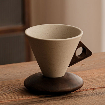 🔥Solange der Vorrat reicht 40 % Rabatt!🎉Vintage-Kaffeebecher mit Holzgriff und Untertasse ☕️