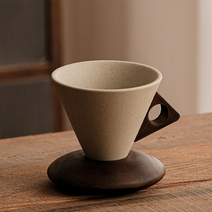 🔥Solange der Vorrat reicht 40 % Rabatt!🎉Vintage-Kaffeebecher mit Holzgriff und Untertasse ☕️