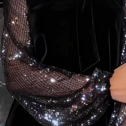🔥Solange der Vorrat reicht 40 % Rabatt!🎉Damen Paillettenkleid mit Schleife am Kragen