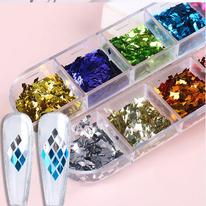 ✨JETZT 50 % RABATT! 🔥12-teiliges quadratisches Glitzer-Nagelkunst-Pailletten-Set🎉