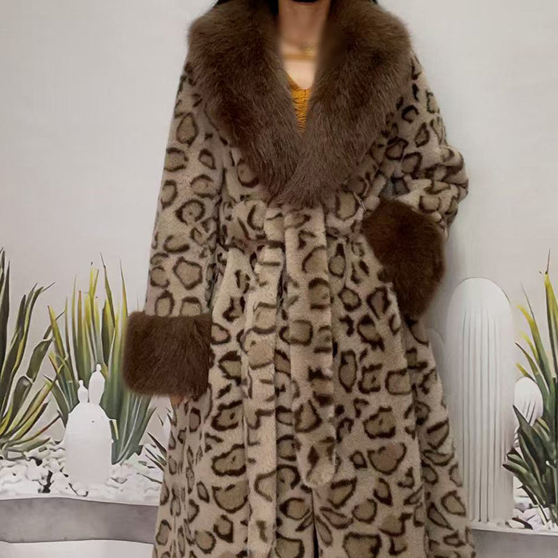 ✨🎅Weihnachtsangebote – Nur für kurze Zeit!⏰Damens Leopardenmuster-Mantel aus kuscheligem Kunstpelz mit Gürtel🧥