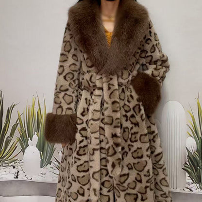 ✨🎅Weihnachtsangebote – Nur für kurze Zeit!⏰Damens Leopardenmuster-Mantel aus kuscheligem Kunstpelz mit Gürtel🧥