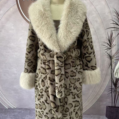 ✨🎅Weihnachtsangebote – Nur für kurze Zeit!⏰Damens Leopardenmuster-Mantel aus kuscheligem Kunstpelz mit Gürtel🧥