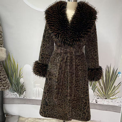 ✨🎅Weihnachtsangebote – Nur für kurze Zeit!⏰Damens Leopardenmuster-Mantel aus kuscheligem Kunstpelz mit Gürtel🧥
