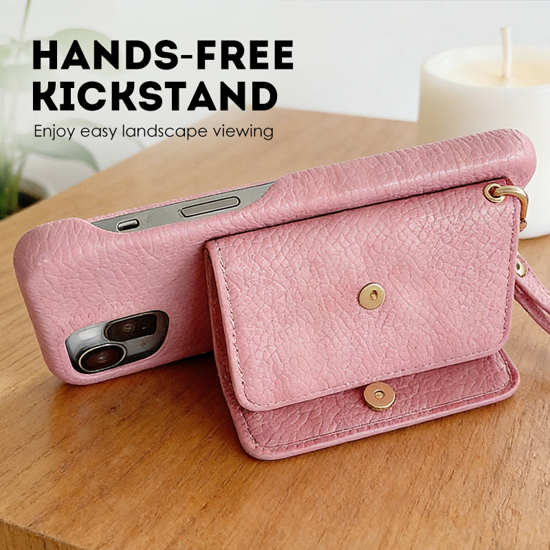 🔥Solange der Vorrat reicht 40 % Rabatt!🎉Schützende Handyhülle in Rosa mit Geldbörse, Spiegel und Handgelenkschlaufe
