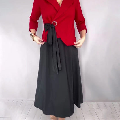 🔥Solange der Vorrat reicht 40 % Rabatt!🎉Modisches Oberteil und einfarbiger Rock für Damen, zweiteiliges Set
