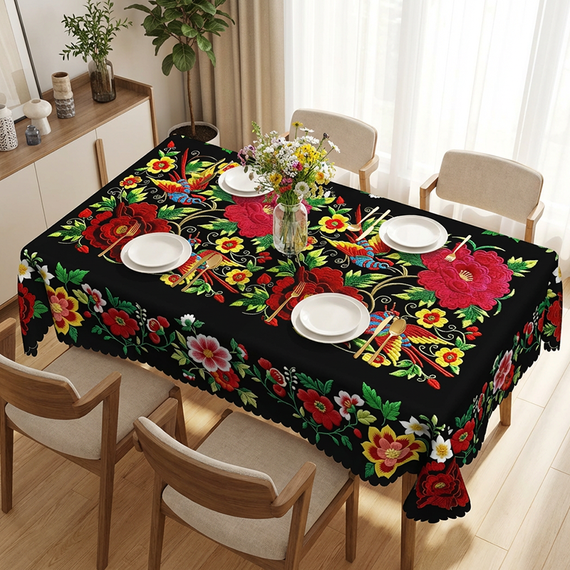 🌺 Mexikanische Tischdecke mit Blumenmuster – Elegant & Fleckenfest für Ihr Esszimmer!