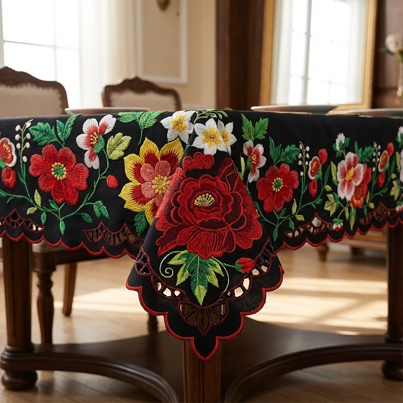 🌺 Mexikanische Tischdecke mit Blumenmuster – Elegant & Fleckenfest für Ihr Esszimmer!