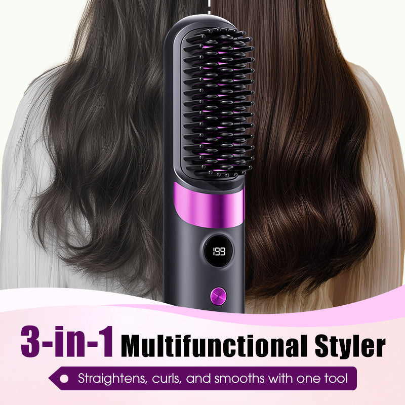 💇‍♀️🔥 3-in-1 Kabellose Glättungsbürste – glätten, locken, entwirren – USB-C, 4 Stufen – perfektes Haar überall! ✨