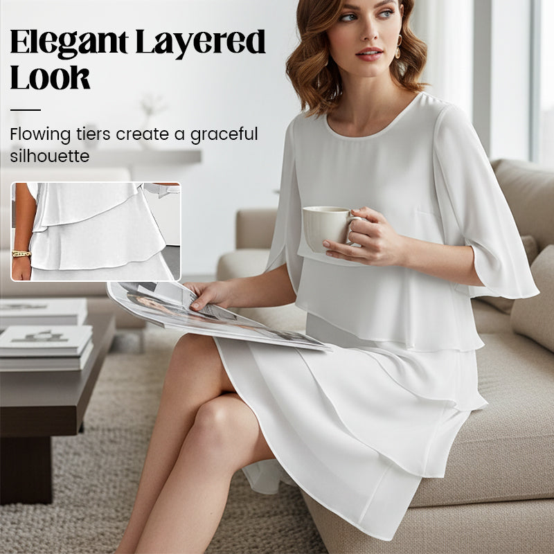 👗 Damen Kleid – Rundhals, Kaskaden-Rüschen & mehrlagig – Elegant & schmeichelhaft für Sommer & Anlässe✨
