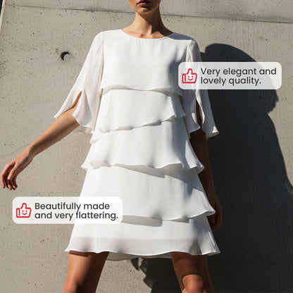 👗 Damen Kleid – Rundhals, Kaskaden-Rüschen & mehrlagig – Elegant & schmeichelhaft für Sommer & Anlässe✨