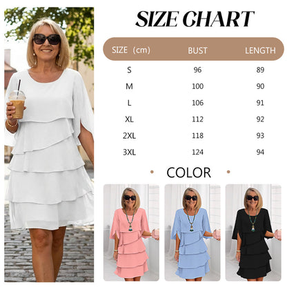 👗 Damen Kleid – Rundhals, Kaskaden-Rüschen & mehrlagig – Elegant & schmeichelhaft für Sommer & Anlässe✨