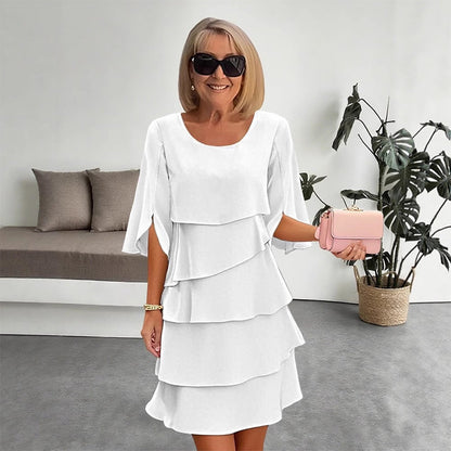 👗 Damen Kleid – Rundhals, Kaskaden-Rüschen & mehrlagig – Elegant & schmeichelhaft für Sommer & Anlässe✨