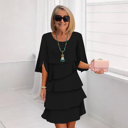 👗 Damen Kleid – Rundhals, Kaskaden-Rüschen & mehrlagig – Elegant & schmeichelhaft für Sommer & Anlässe✨