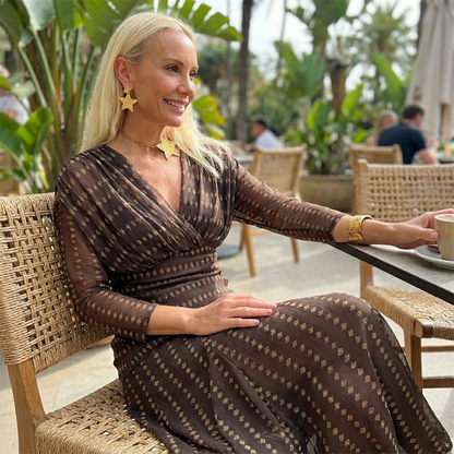 🎁2026 New Arrivals 50% OFF💥Bohemian V-Neck Ruched Mesh Maxi Dress