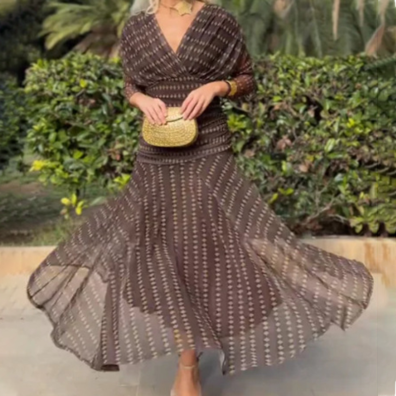 🎁2026 New Arrivals 50% OFF💥Bohemian V-Neck Ruched Mesh Maxi Dress