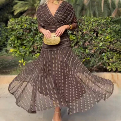 🎁2026 New Arrivals 50% OFF💥Bohemian V-Neck Ruched Mesh Maxi Dress