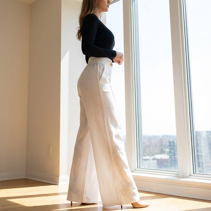 🔥Solange der Vorrat reicht 40 % Rabatt!🎉Damen-Hose mit hohem Bund, weitem Bein und Gürtelakzent💓