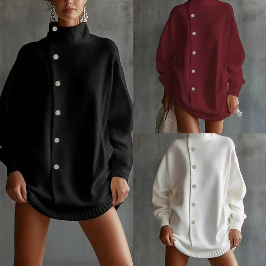 🔥Solange der Vorrat reicht 40 % Rabatt!🎉Damen-Strickjacke mit hohem Kragen und Knöpfen