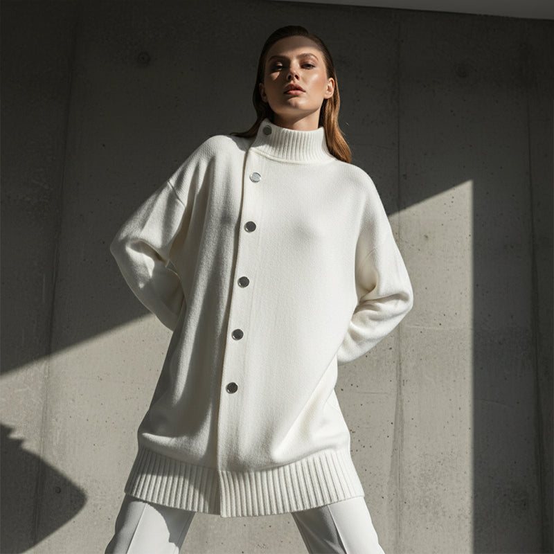 🔥Solange der Vorrat reicht 40 % Rabatt!🎉Damen-Strickjacke mit hohem Kragen und Knöpfen