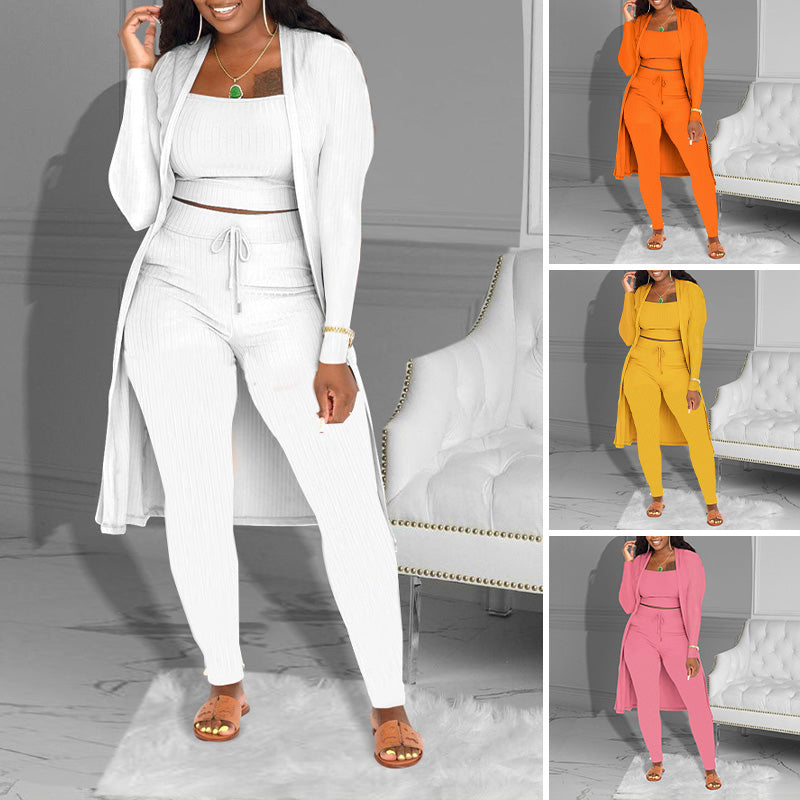 🔥Solange der Vorrat reicht 40 % Rabatt!🎉Lässiges 3-teiliges Strickset – Cropped Top, Cardigan & Hose
