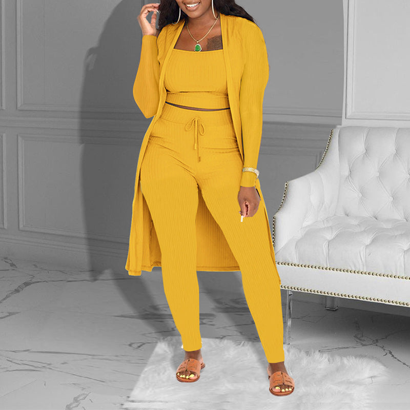 🔥Solange der Vorrat reicht 40 % Rabatt!🎉Lässiges 3-teiliges Strickset – Cropped Top, Cardigan & Hose