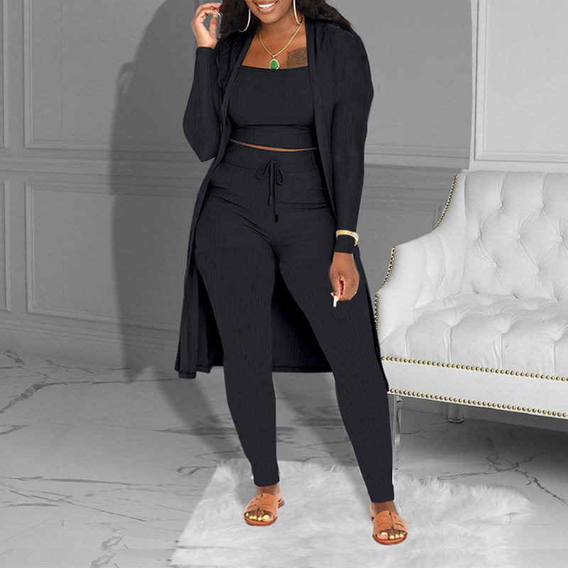 🔥Solange der Vorrat reicht 40 % Rabatt!🎉Lässiges 3-teiliges Strickset – Cropped Top, Cardigan & Hose
