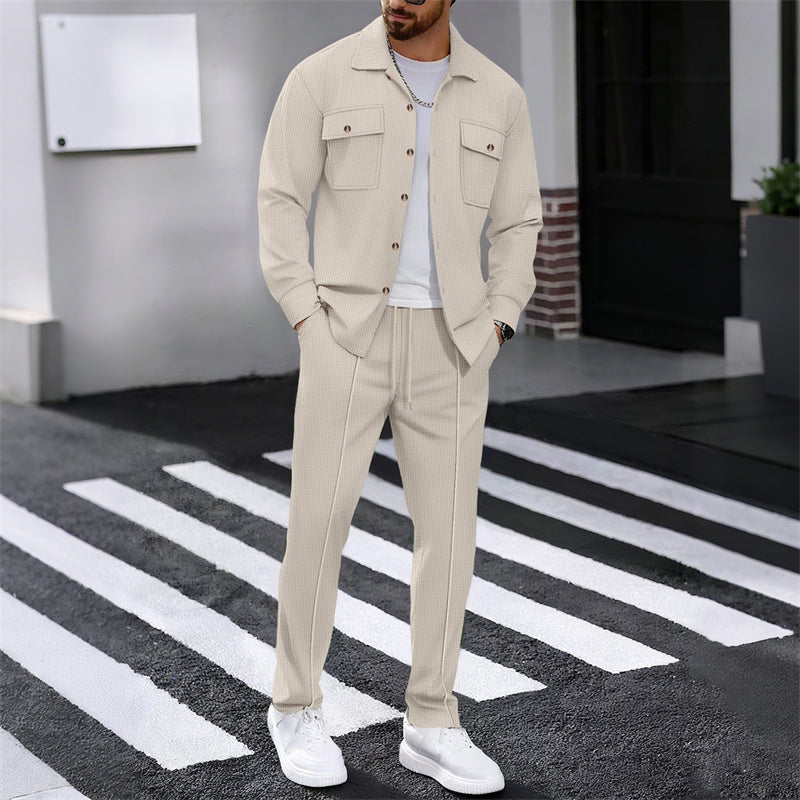 🔥Solange der Vorrat reicht 40 % Rabatt!🎉Herren-Set aus Waffel-Button-Down-Jacke und Hose