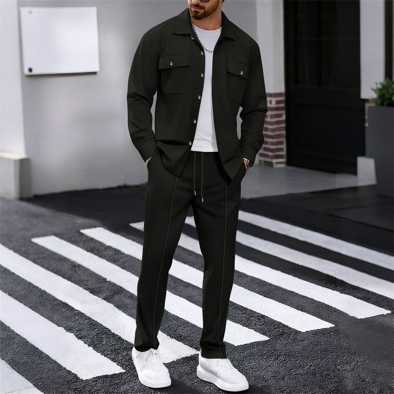 🔥Solange der Vorrat reicht 40 % Rabatt!🎉Herren-Set aus Waffel-Button-Down-Jacke und Hose