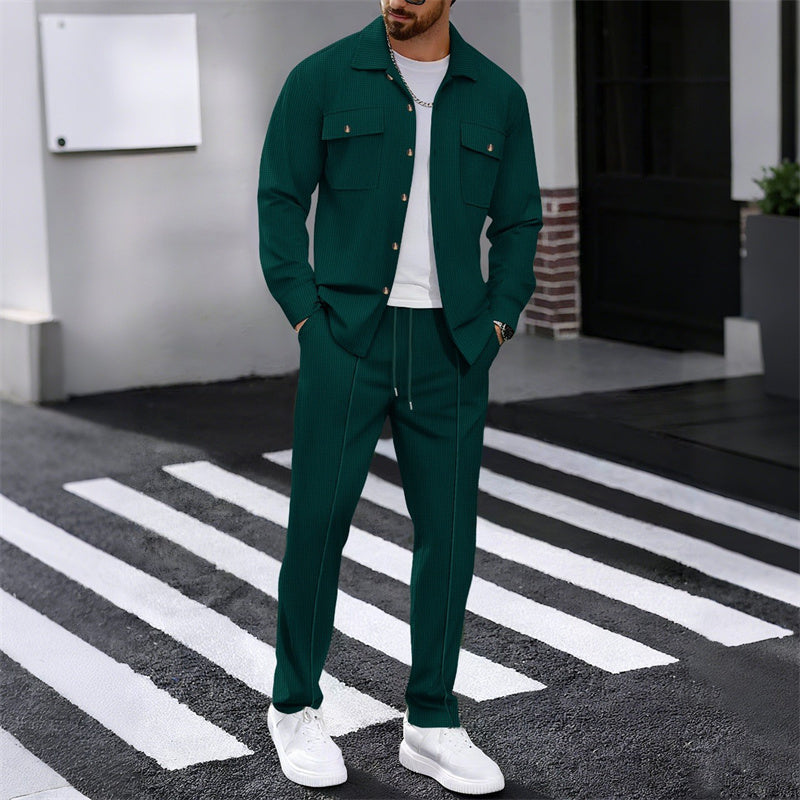 🔥Solange der Vorrat reicht 40 % Rabatt!🎉Herren-Set aus Waffel-Button-Down-Jacke und Hose