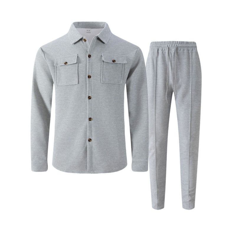 🔥Solange der Vorrat reicht 40 % Rabatt!🎉Herren-Set aus Waffel-Button-Down-Jacke und Hose