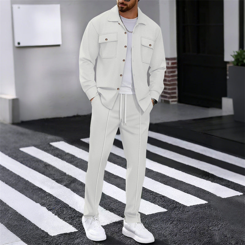 🔥Solange der Vorrat reicht 40 % Rabatt!🎉Herren-Set aus Waffel-Button-Down-Jacke und Hose
