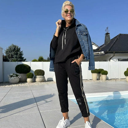 🔥Solange der Vorrat reicht 40 % Rabatt!🎉Kapuzenjacke und Hose mit Kordelzug für Damen im Set