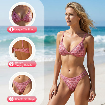 🔥Solange der Vorrat reicht 40 % Rabatt!🎉Boho-Fliesenmuster, rückenfreier Bikini
