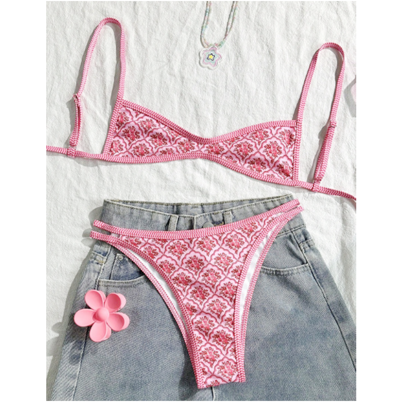 🔥Solange der Vorrat reicht 40 % Rabatt!🎉Boho-Fliesenmuster, rückenfreier Bikini