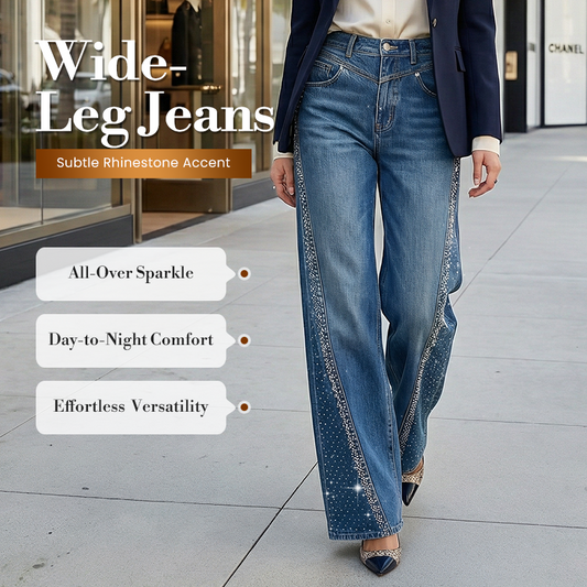 🔥Solange der Vorrat reicht 40 % Rabatt!💎Damenjeans mit Strassverzierung und weitem Bein