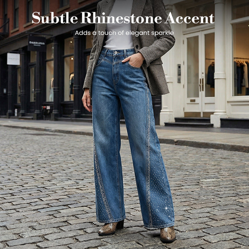 🔥Solange der Vorrat reicht 40 % Rabatt!💎Damenjeans mit Strassverzierung und weitem Bein