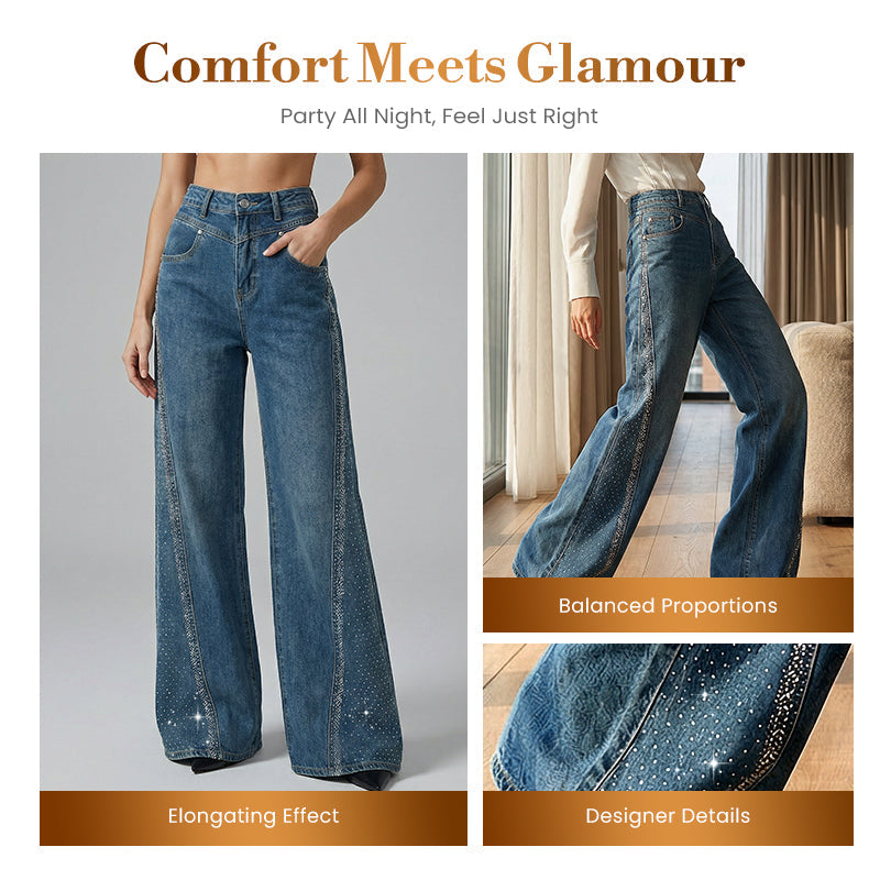 🔥Solange der Vorrat reicht 40 % Rabatt!💎Damenjeans mit Strassverzierung und weitem Bein