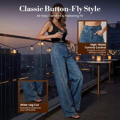 🔥Solange der Vorrat reicht 40 % Rabatt!💎Damenjeans mit Strassverzierung und weitem Bein