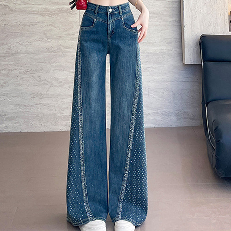 🔥Solange der Vorrat reicht 40 % Rabatt!💎Damenjeans mit Strassverzierung und weitem Bein
