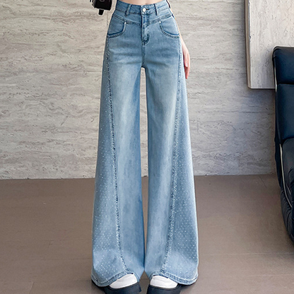 🔥Solange der Vorrat reicht 40 % Rabatt!💎Damenjeans mit Strassverzierung und weitem Bein