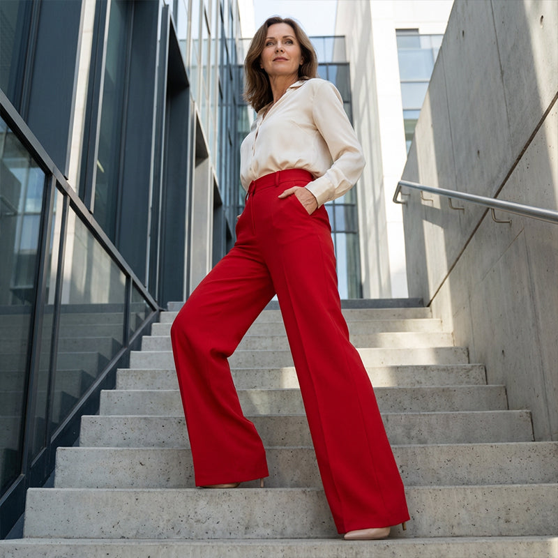 🌸Letzter Tag des Sonderangebots – 60 % Rabatt💕 Damen-Hose mit hohem Bund, weitem Bein und einfarbigem Bein