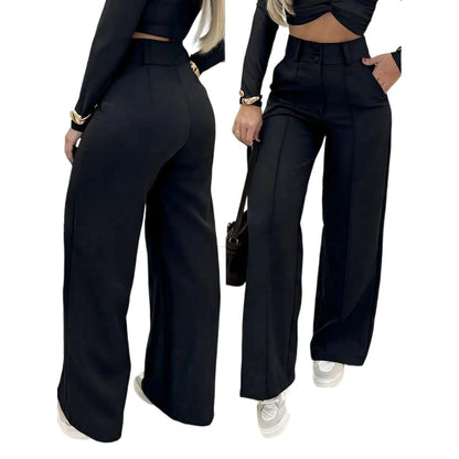 🌸Letzter Tag des Sonderangebots – 60 % Rabatt💕 Damen-Hose mit hohem Bund, weitem Bein und einfarbigem Bein