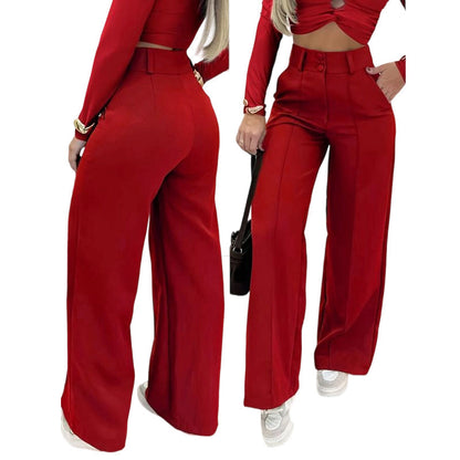 🌸Letzter Tag des Sonderangebots – 60 % Rabatt💕 Damen-Hose mit hohem Bund, weitem Bein und einfarbigem Bein