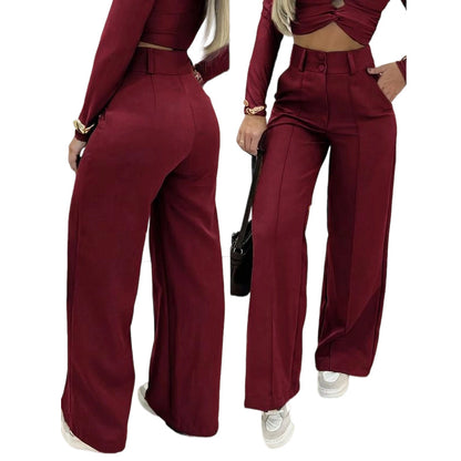 🌸Letzter Tag des Sonderangebots – 60 % Rabatt💕 Damen-Hose mit hohem Bund, weitem Bein und einfarbigem Bein
