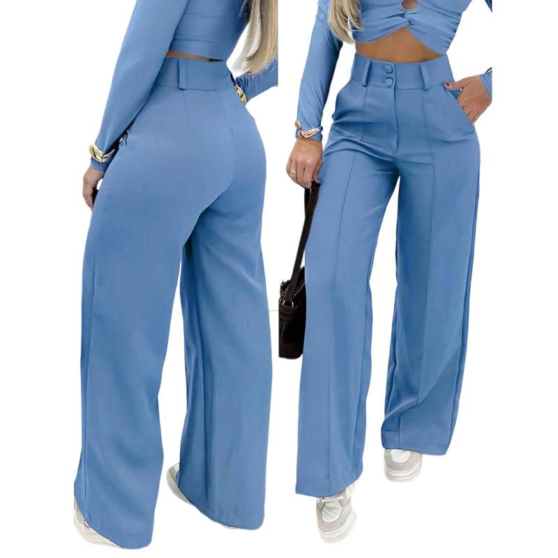 🌸Letzter Tag des Sonderangebots – 60 % Rabatt💕 Damen-Hose mit hohem Bund, weitem Bein und einfarbigem Bein