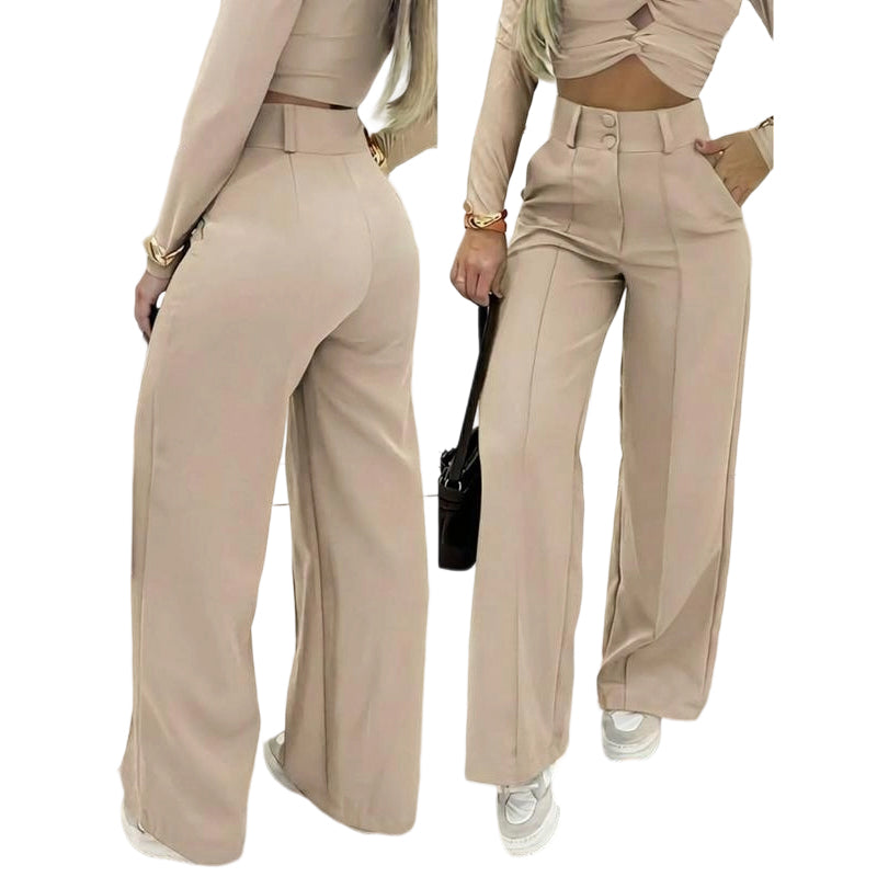 🌸Letzter Tag des Sonderangebots – 60 % Rabatt💕 Damen-Hose mit hohem Bund, weitem Bein und einfarbigem Bein