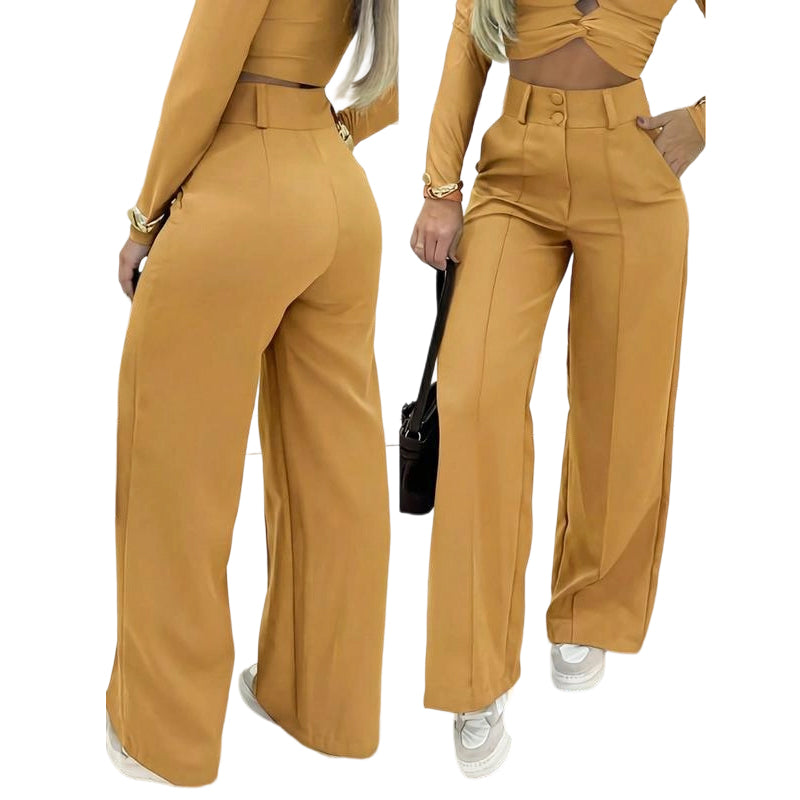 🌸Letzter Tag des Sonderangebots – 60 % Rabatt💕 Damen-Hose mit hohem Bund, weitem Bein und einfarbigem Bein